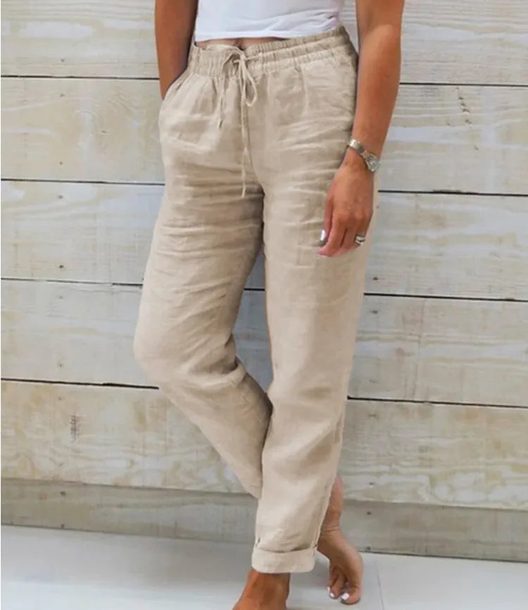 PANTALON ESTERALDA EN COTON & LIN AVEC TAILLE ÉLASTIQUÉ - Stylfa