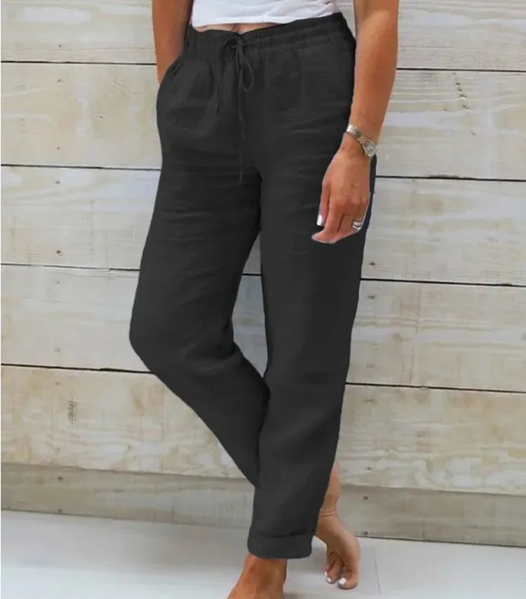 PANTALON ESTERALDA EN COTON & LIN AVEC TAILLE ÉLASTIQUÉ - Stylfa