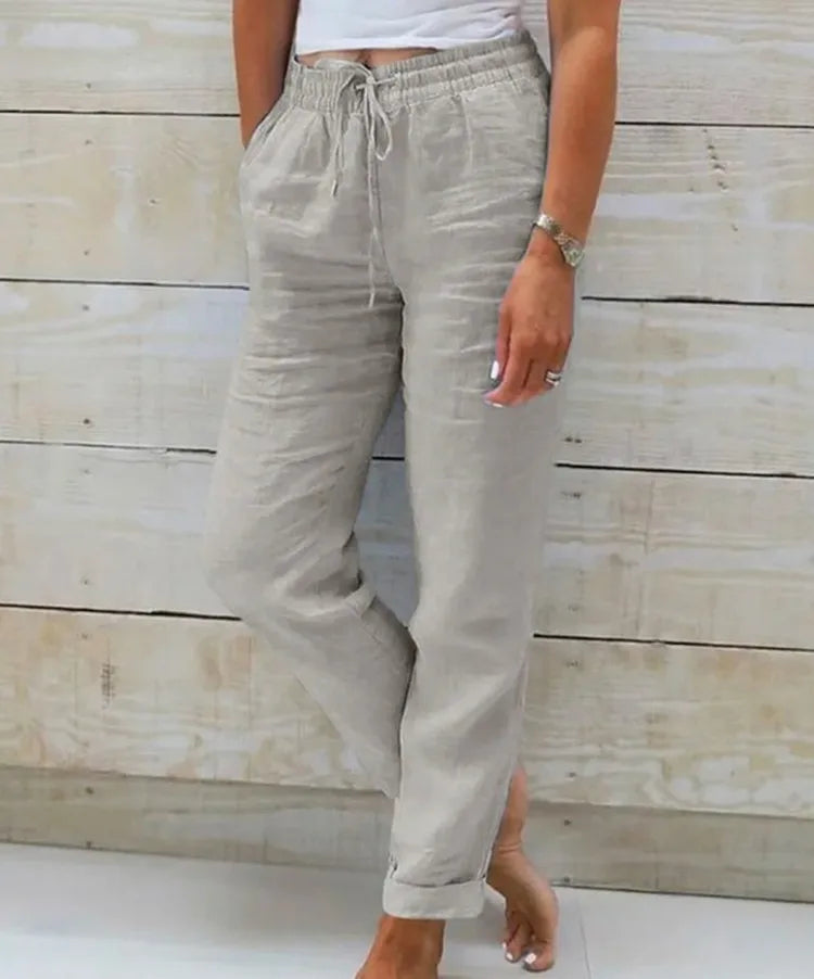 PANTALON ESTERALDA EN COTON & LIN AVEC TAILLE ÉLASTIQUÉ - Stylfa