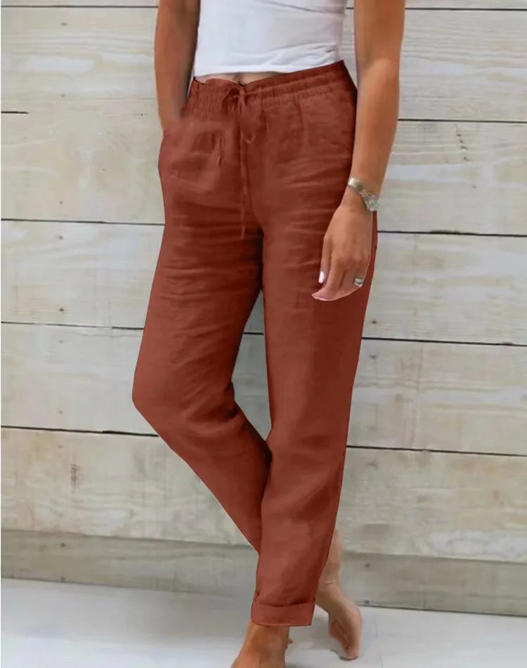 PANTALON ESTERALDA EN COTON & LIN AVEC TAILLE ÉLASTIQUÉ - Stylfa